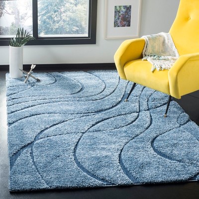 Light Blue Abstract Shag Synthetic Area Rug