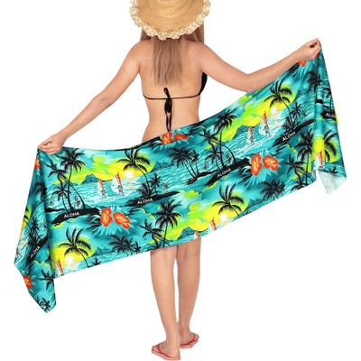 LA LEELA Women's Beach Bikini Swimwear Cover up Wrap Skirt Bathing suit Summer Wraps Sarong Swimsuits for Women One Size Short Blue