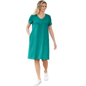 Woman Within Plus Size Perfect Short-Sleeve V-Neck Tee Dress - 1 of 4