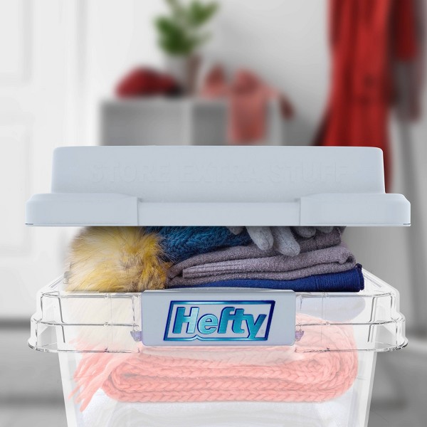 Tarro de plástico Hefty de 18 cuartos con tapa apilable HI-RISE gris: almacenamiento universal, asas de cierre, cierre a presión 5