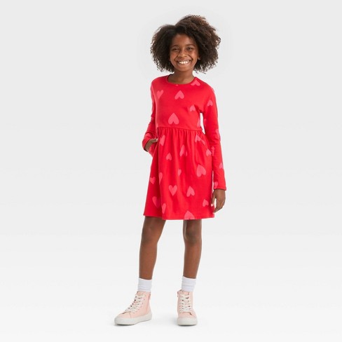 Girls long sleeve red dress sale