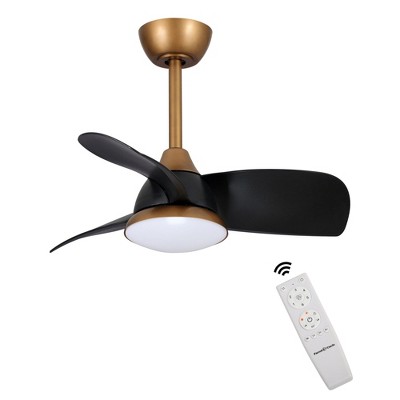 Parrot Uncle 28" Modern Antique Brass LED Ceiling Fan with Light and Remote Small Ceiling Fans with White Blades