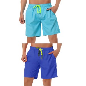 Lars Amadeus Men's Drawstring Waist Surfing Solid Color Swimwear Beach Board Shorts 2 Packs - 1 of 4
