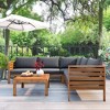 Racxily Outdoor Sofa Set, Acacia Wood Frame with Gray Water-Resistant Cushions & Metal Accessories - 4 of 4