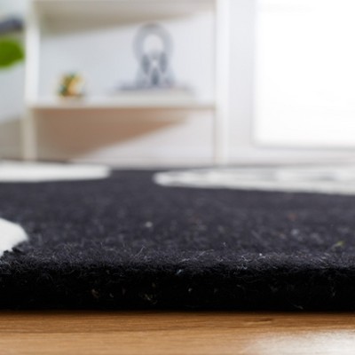 6' Square Black and Ivory Hand-Tufted Wool Area Rug