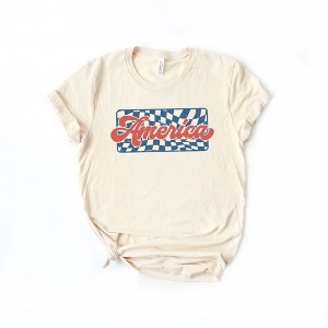 Simply Sage Market Women's Checkered America Short Sleeve Graphic Tee - 1 of 2