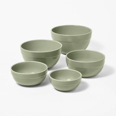 4pc (set of 2) Plastic Mixing Bowl Set with Bamboo Lids Cream - Figmint™