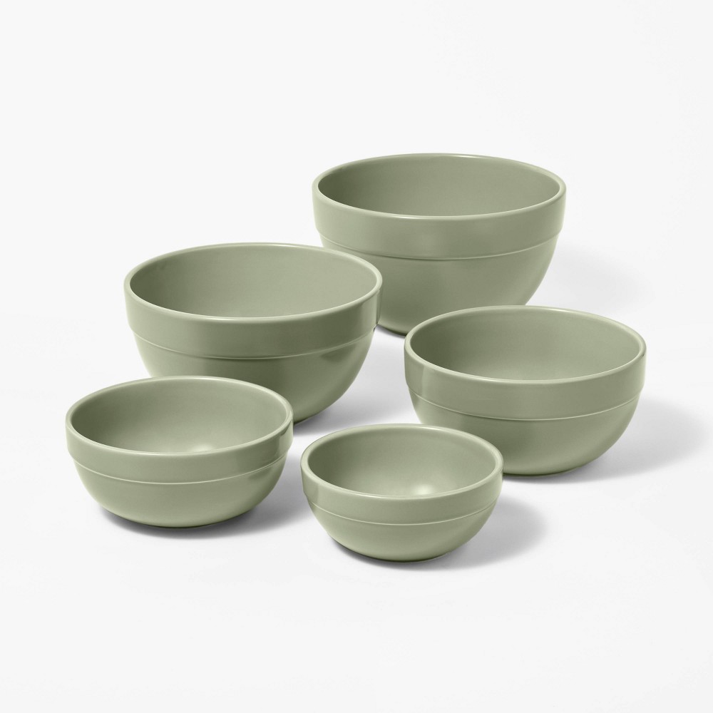 5pc Earthenware Ceramic Mixing Bowl Set Green - Figmintâ„¢