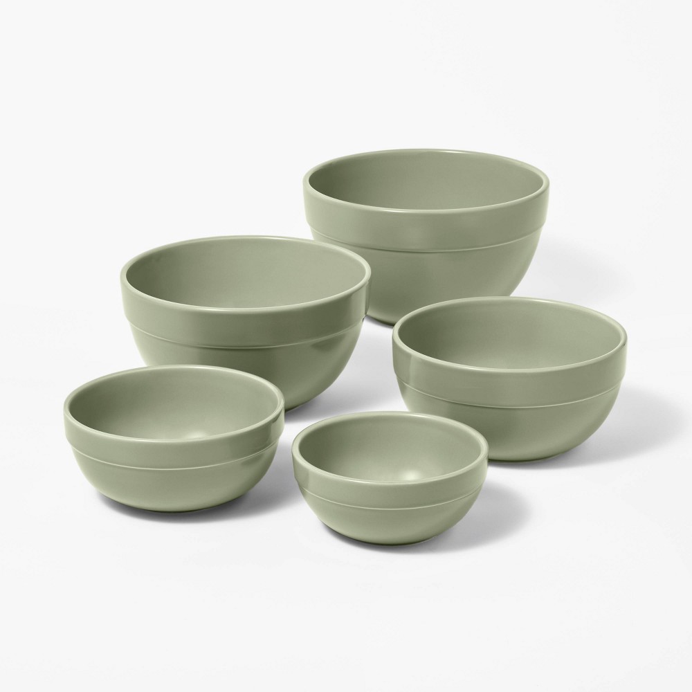 5pc Earthenware Ceramic Mixing Bowl Set Green - Figmint™