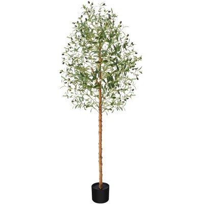 Whizmax Artificial Olive Tree Tall Faux Silk Olive Trees for Home Office Decor Fake Potted Tree with Natural Wood and Lifelike Fruits