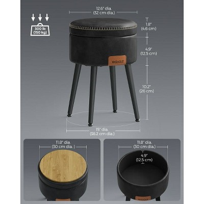 VASAGLE Ink Black Round Storage Ottoman Stool with Steel Legs