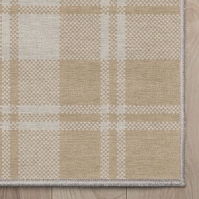 Apollo Beige Brown Plaid Flatwoven Synthetic 3'3" x 5' Area Rug