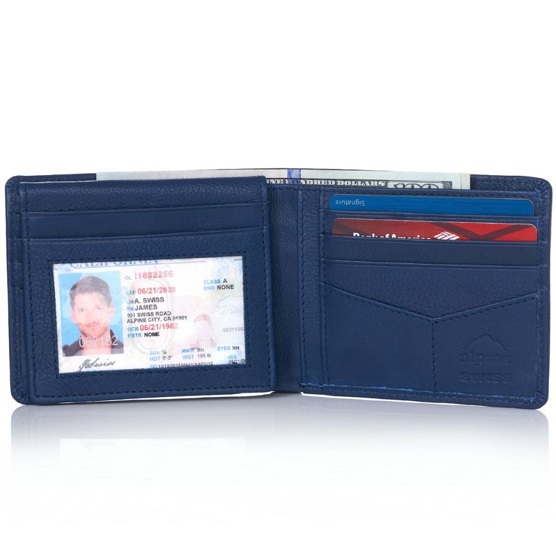 Alpine Swiss RFID Mathias Mens Wallet Deluxe Capacity Passcase Bifold With Divided Bill Section Camden Collection Comes in a Gift Box, 3 of 5