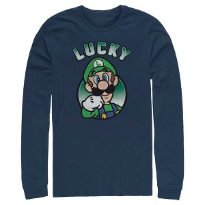 Men's Nintendo Super Mario St. Patrick's Day Lucky Luigi Retro Long Sleeve Shirt - 1 of 4