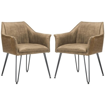 Esme 19" H Mid-Century Modern Leather Dining Chair (Set of 2) - FOX1705 - Safavieh Couture