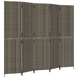 vidaXL 5-Panel Poly Rattan Room Divider - Gray Privacy Screen for Indoor/Outdoor Use, Foldable & Easy to Clean - 96.5"x78.7" - 1 of 4