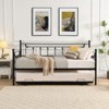 Metal Daybed, Twin Size Couch Pull Out Trundle Sofa Bed, 2 in 1 Daybed Sofa Bed Frame for Bedroom Living Room Guest Room Office - 3 of 4
