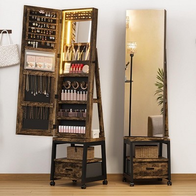 360° Swivel Jewelry Cabinet with LED Lights,Inside Makeup Mirror