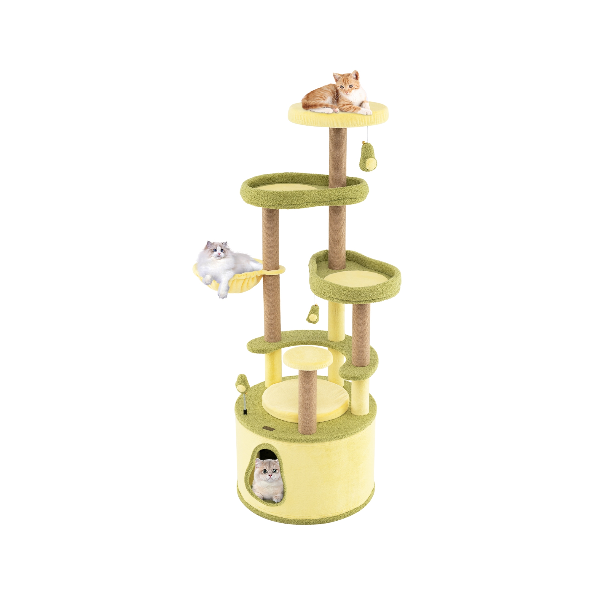 Costway Large Avocado Cat Tree Multi-level Cat Tower w/ Large Private Condo Fun Pompoms