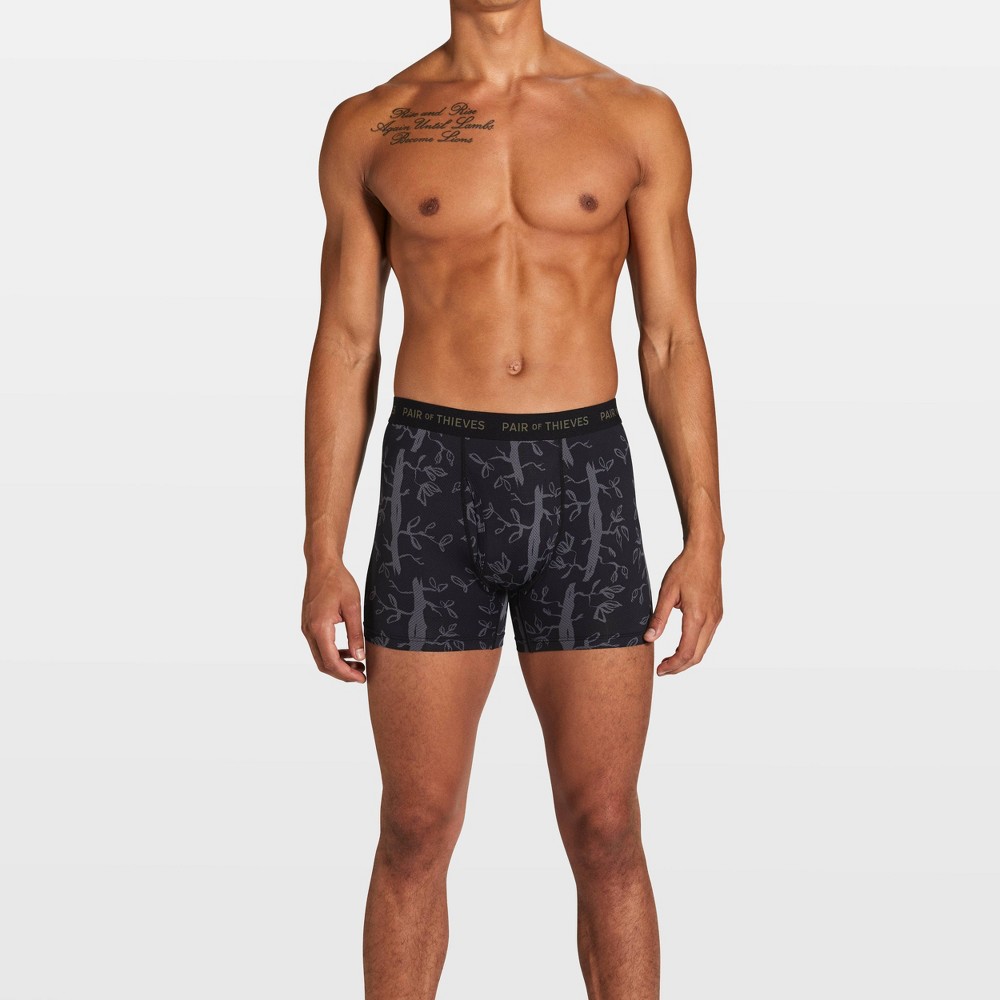 Pair of Thieves Men's Super Fit Boxer Briefs 2pk- Dark Green XL: Lightweight Mesh, Botanical Pattern, Full Waistband Elastic