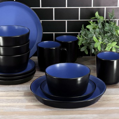 Blue and Black Ceramic 16-Piece Dinnerware Set