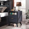 18" Modern Fluted Nightstand with Charging Station, Side Table with Faux Marble Top for Bedroom, Living Room - image 2 of 4