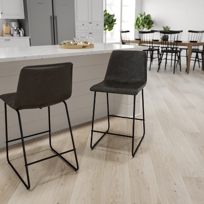 Merrick Lane Dark Gray Faux Leather Counter Stools, Set of 2