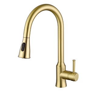 SUMERAIN Brushed Gold Pull Down Kitchen Faucet,Commercial Single Hole Lead Free Kitchen Sink Faucet - 1 of 4