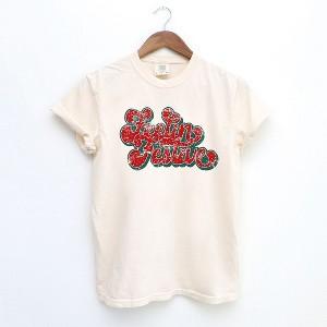 Simply Sage Market Women's Distressed Feelin' Festive Short Sleeve Garment Dyed Tee - 1 of 4