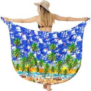HAPPY BAY Women's Beach Wrap Bikini Swimwear Cover up Skirt Bathing suit Summer Wraps Sarong Swimsuits for Women One Size Blue, Tree - 1 of 4
