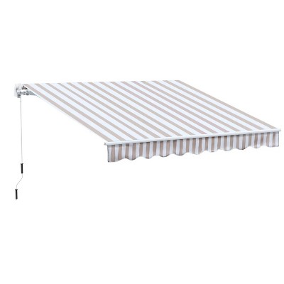10' x 8' Retractable Awning, Patio Awnings, Sunshade Shelter w/ Manual Crank Handle and Aluminum Frame