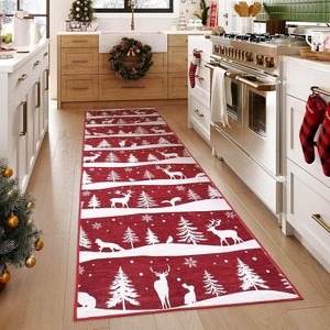 Acekool Area Rug for Living Room, Holiday Themed Non Slip Washable Low Pile Rug, Easy Clean, Soft Home Decor with Tree and Reindeer Pattern - 1 of 4
