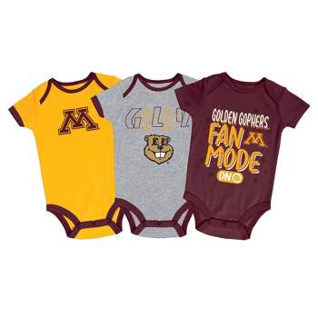 NCAA Minnesota Golden Gophers Baby Boys' 3pk Fan Mode Bodysuit Set - 3-6M