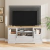 Living Room Entertainment Center: Natural Farmhouse TV Stand with Wave Pattern, 2 Glass Door Cabinets & 2 Open Storage Compartments - 3 of 4