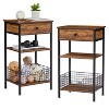 VECELO Tall Side End Table, Nightstand Shelf Storage Organizer with Pull-Out Metal Basket for Living Room or Bedroom, Gray/Brown - 2 of 4