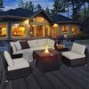 Tangkula 7PCS Rattan Patio Sectional Furniture Set w/ 30" Fire Pit Table & Cushion - 2 of 4