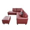 DOMETOUR Red Faux Leather Synthetic Leather 3-Piece Sofa Set (Sofa+Chaise+Ottoman) - 4 of 4