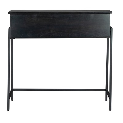 Black Wood Transitional Writing Desk with Drawers