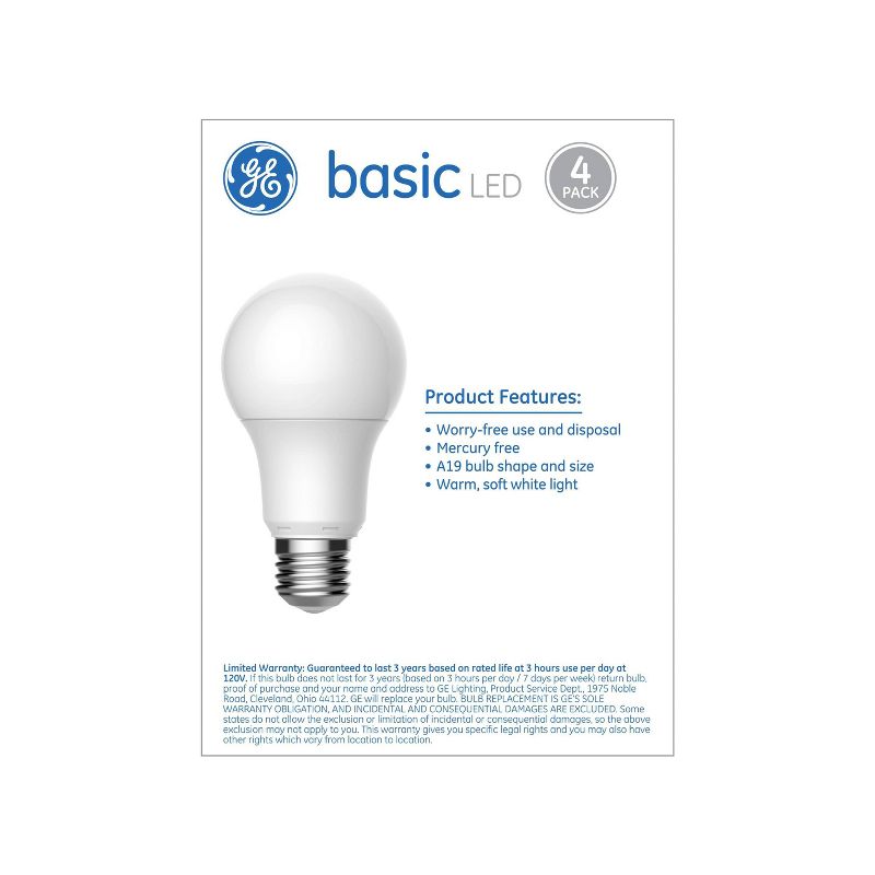 GE 4pk 9.5W 60W Equivalent Basic LED Light Bulbs Soft White, 3 of 8