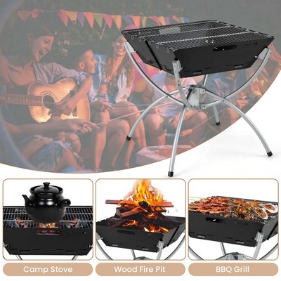Portable Black Stainless Steel Charcoal Grill with Carrying Bag