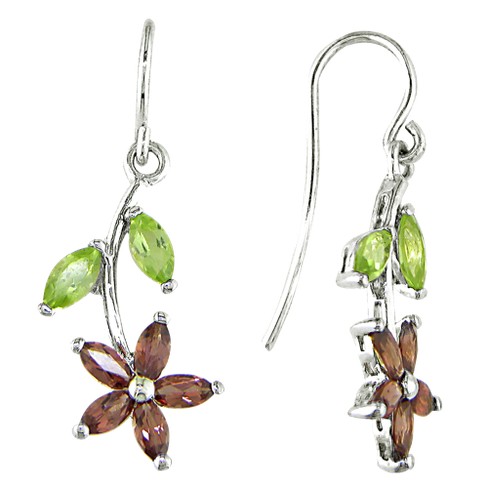 Silver Garnet And Peridot Drop Earrings - Green/brown : Target