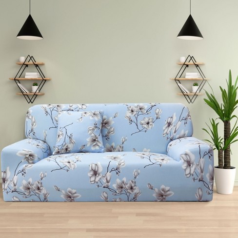 PiccoCasa Armchair Contemporary Floral stretch sofa cover 1 Pc Sky Blue 69 86 inches