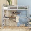 CAVINAS Full Size Loft Bed with Desk Modern Metal Bed Frame with Storage Shelf and Inclined Ladder for Bedroom, Silver - 2 of 4