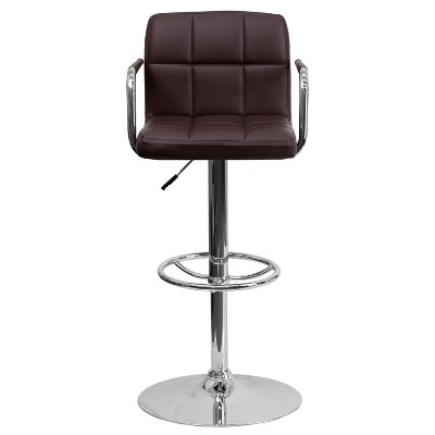 Sleek Brown Quilted Vinyl Adjustable Swivel Barstool with Chrome Base