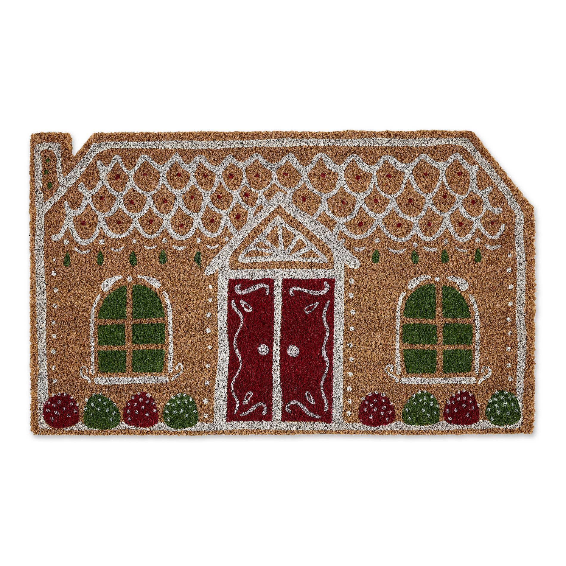 Design Imports Christmas Natural Coir Fiber Doormat, Non-Slip PVC Backing, Gingerbread House