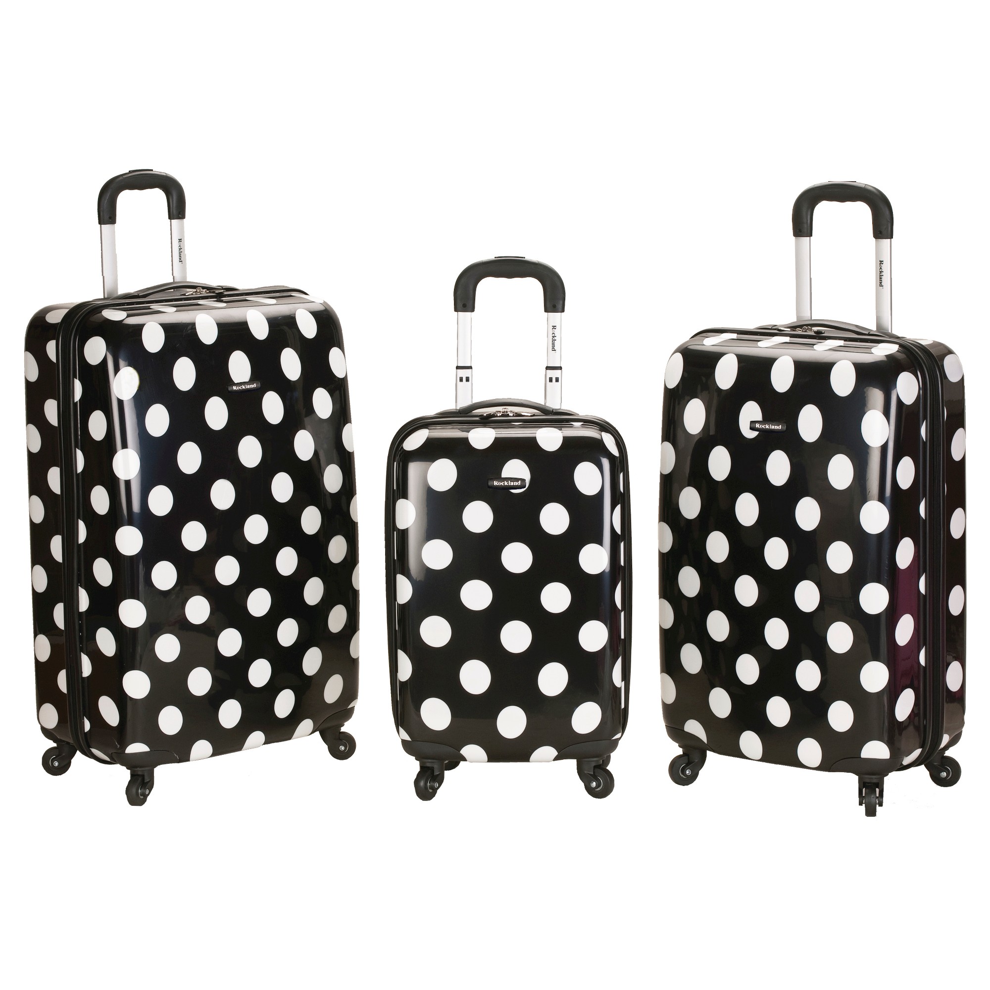 Rockland Laguna Beach 3pc ABS Spinner Luggage Set - Black Dot