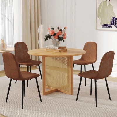 5-Piece Dining Set with Rubber Wood Round Table and 4 Comfortable Technology-Fabric Chairs