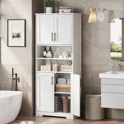 Whizmax Tall Bathroom Cabinet, Freestanding Storage Cabinet with Doors and Adjustable Shelves, 67" Cupboard for Kitchen, Pantry, Living Room, White