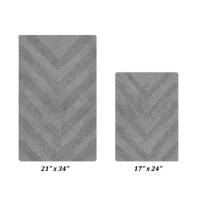Hugo 2-Piece Bath Rug Set 100% Premium Cotton Tufted Chevron Pattern Bathmats for Bathroom, Super Soft Absorbent Machine Washable