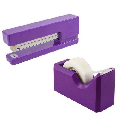 JAM Paper Stapler & Tape Dispenser Desk Set Purple